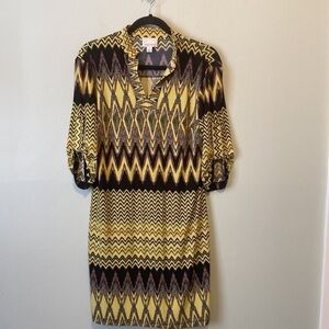 Donna Morgan Aztec Bright Shift Dress | 4 | Adjustable Sleeve
